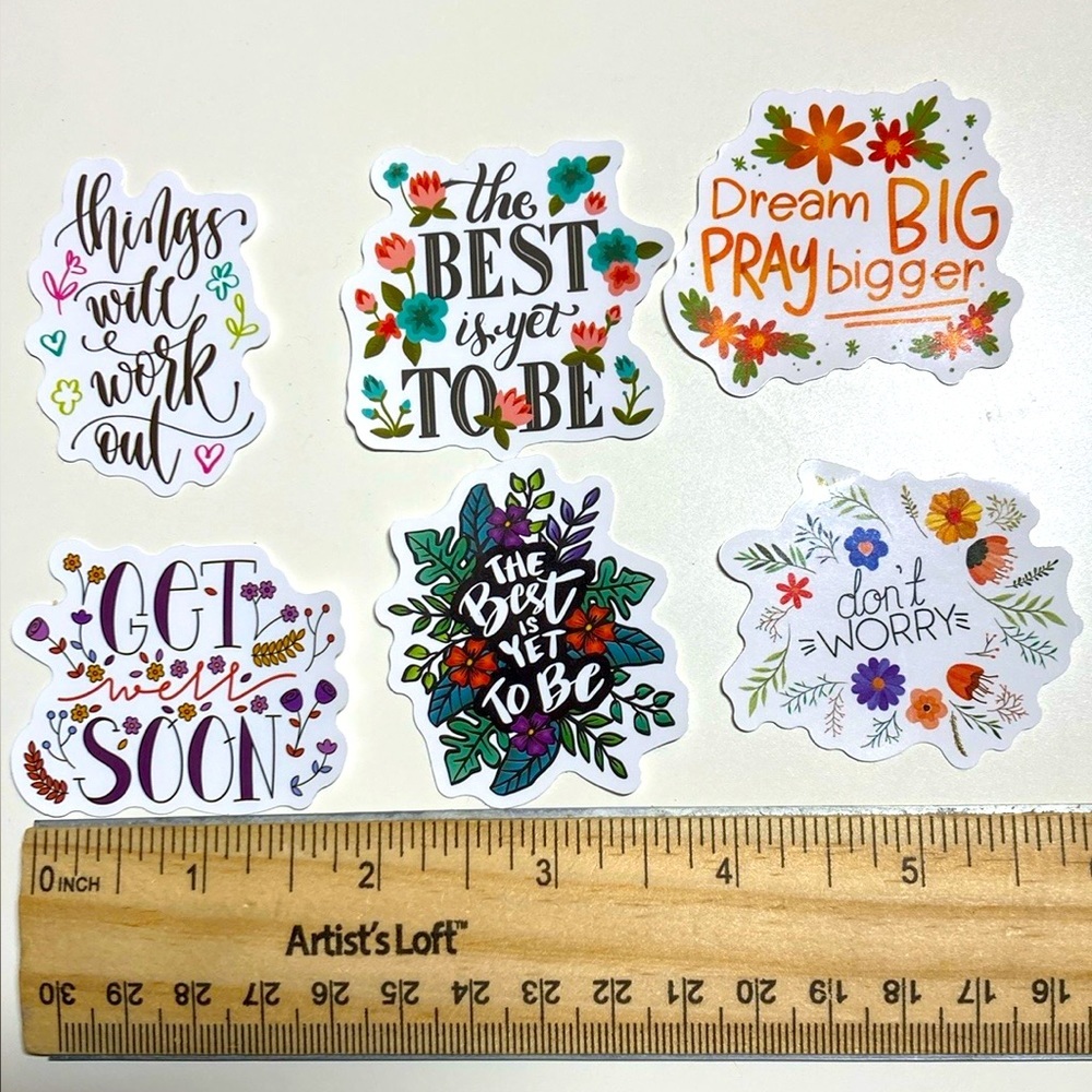 10/$10 or $1 BUNDLE: 6 Optimistic Flowery Vibes Stickers WATERPROOF! 👍 🌸